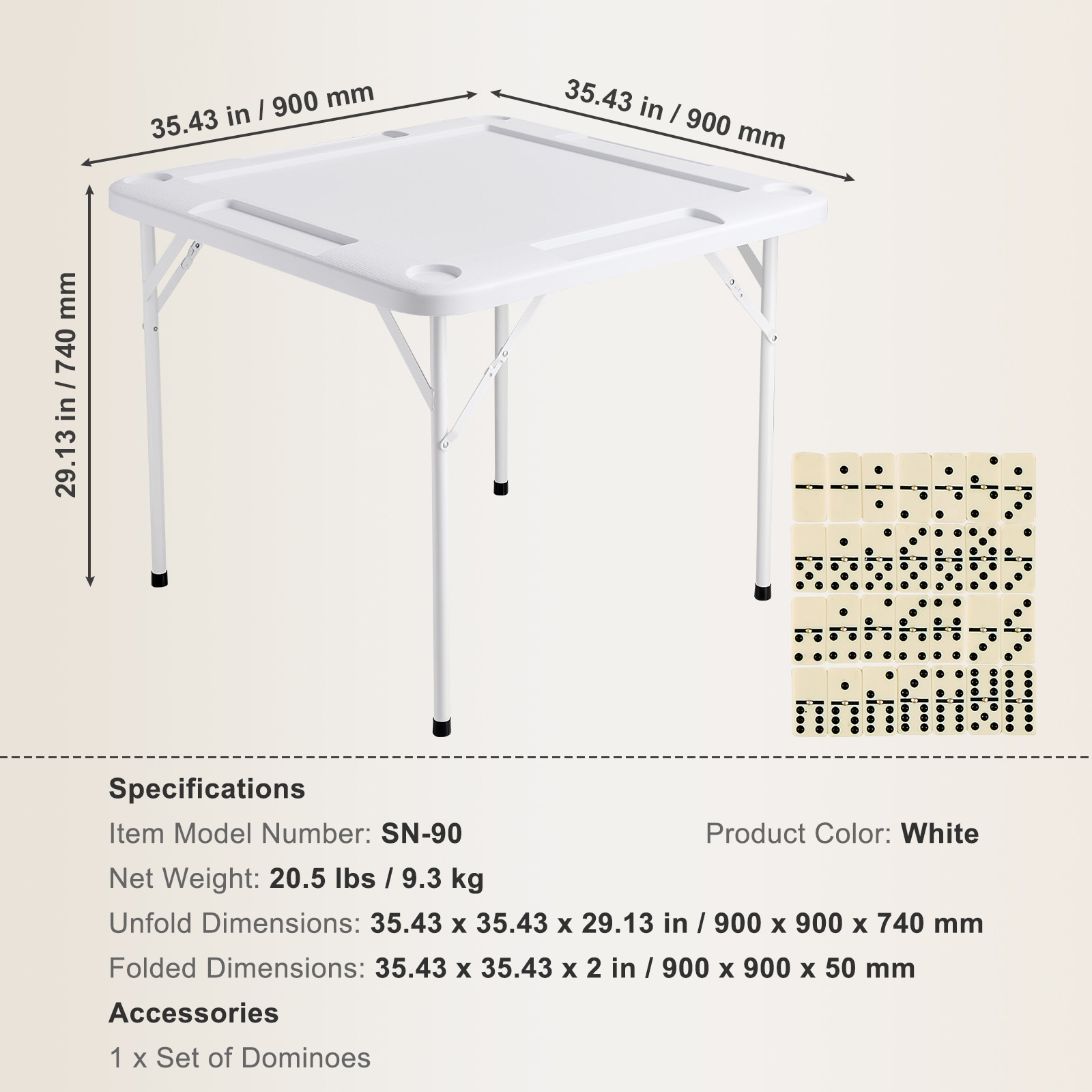 Mahjong Table 4 Player Folding Card Table & 4 Cup Holders Chip Trays White_voghion.com